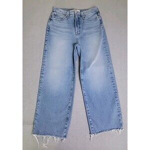Madewell Jeans Womens 29 31x25 Wide Leg Crop High Rise Blue Stretch Distressed